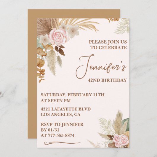 Invitation Boho Fleur sauvage Super Whimsy 42e anniversaire (Devant / Derrière)