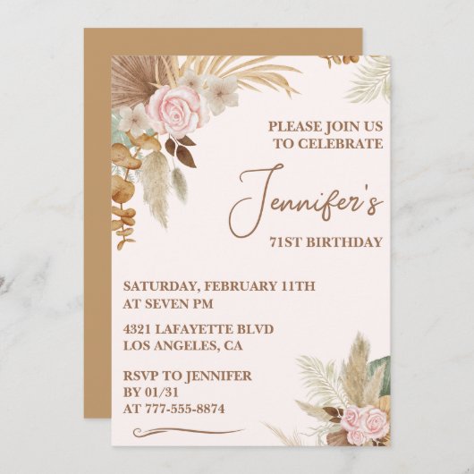 Invitation Boho Fleur sauvage Super Whimsy 71e anniversaire (Devant / Derrière)