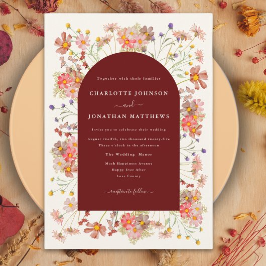 Invitation Boho Fleur sauvage Terracotta Arch Mariage de auto