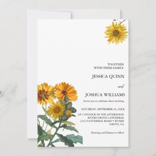Invitation Boho Fleur sauvage tournesol Mariage jaune Floral (Devant)