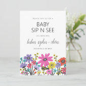 Invitation Boho Fleur sauvage Twin Baby Sip Et Voir (Debout devant)