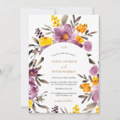 Invitation Boho fleur sauvage violet jaune Mariage aquarelle (Devant)