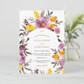 Invitation Boho fleur sauvage violet jaune Mariage aquarelle (Debout devant)