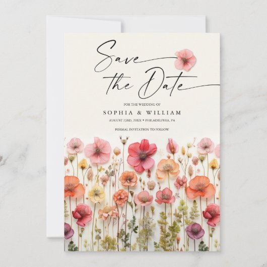 Invitation Boho Fleur sauvage Wedding Enregistrer La Date (Devant)
