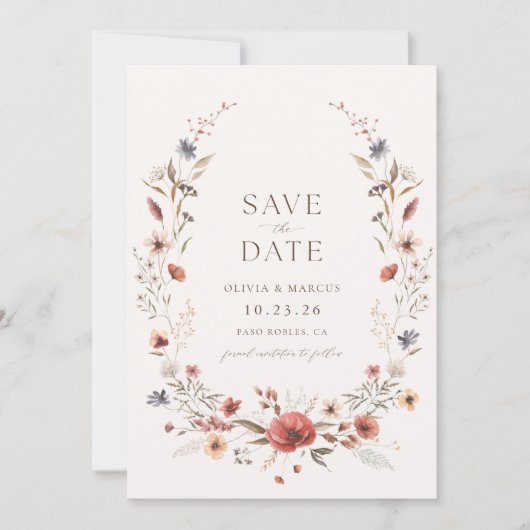 Invitation Boho Fleur sauvage Wedding Enregistrer La Date Inv (Devant)