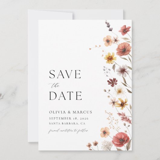 Invitation Boho Fleur sauvage Whimsical Enregistrer La Date I (Devant)