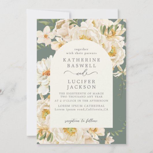 Invitation Boho fleurs aquarelle feuillage fleuri Sage vert (Devant)