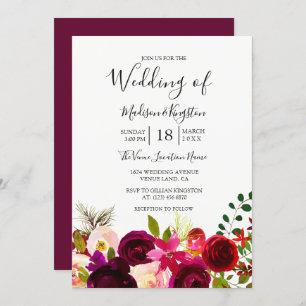 Invitation Boho Fleurs Bourgogne Printemps Automne Mariage In