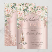 Invitation Boho Fleurs Champagne Glass Bachelorette Party (Devant / Derrière)