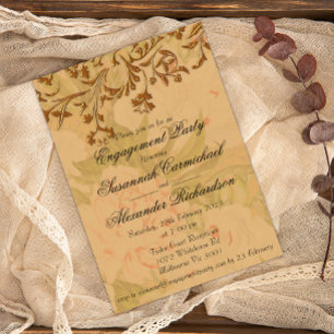 Invitation Boho Fleurs défraîchies et Fiançailles d'or décora