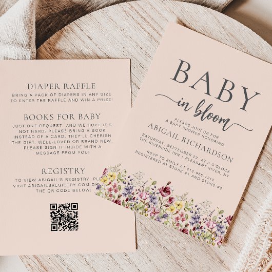 Invitation Boho Fleurs des Champs Rouge QR Code Baby Shower