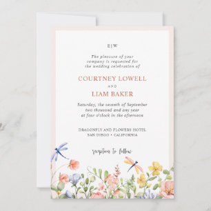 Invitation BOHO Fleurs douces et libellules Mariage de jardin