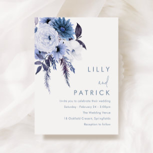 Invitation Boho Fleurs Dusty Bleu & Blanc Mariage