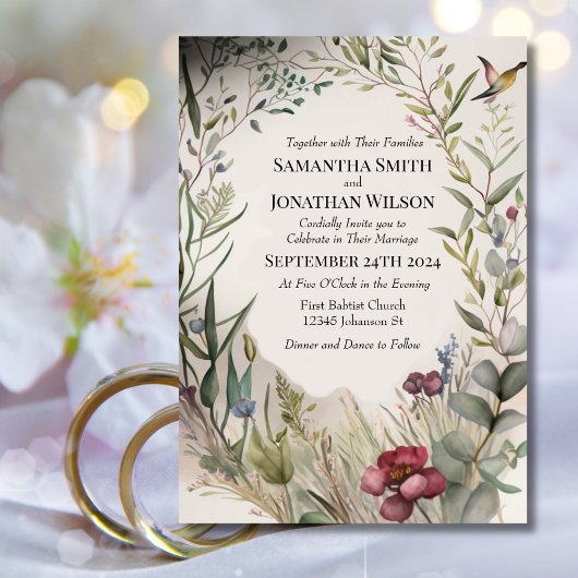 Invitation BOHO Fleurs et Branches Mariage