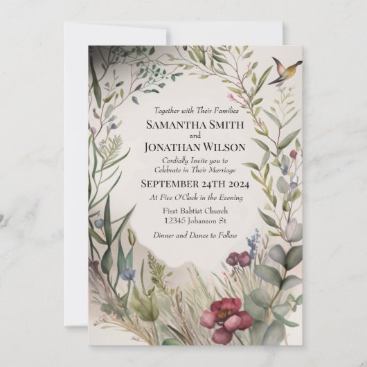 Invitation BOHO Fleurs et Branches Mariage (Devant)