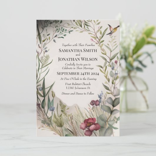 Invitation BOHO Fleurs et Branches Mariage (Debout devant)