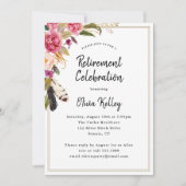 Invitation Boho Fleurs et plumes Parti de retraite rustique (Devant)