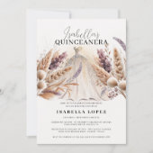Invitation Boho Fleurs & Glitterie Princesse Robe Quinceanera (Devant)
