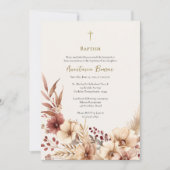 Invitation Boho Fleurs Pampas Grass Orthodoxe Baptême (Devant)