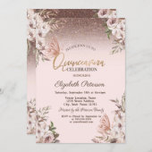 Invitation Boho Fleurs Parties scintillant Papillons Quinceañ (Devant / Derrière)