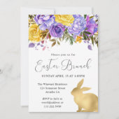 Invitation Boho Fleurs Printanières et Lapins Dorés Brunch de (Devant)