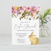 Invitation Boho Fleurs Printanières et Lapins Dorés Brunch de (Debout devant)