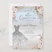 Invitation Boho Fleurs Robe Argent Drives Quinceanera (Devant)