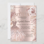 Invitation Boho Fleurs Robe Rose Gold Douze 16 Ans (Devant)