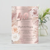 Invitation Boho Fleurs Rose Gold 40e Anniversaire (Debout devant)