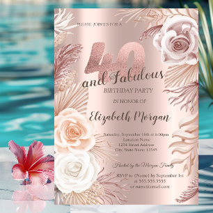 Invitation Boho Fleurs Rose Gold 40e Anniversaire