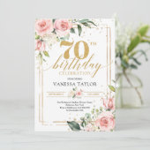 Invitation Boho fleurs rose gold eucalyptus & or 70ème (Debout devant)