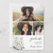 Invitation Boho Fleurs sauvages 3 Photos Jolie Graduation (Dos)