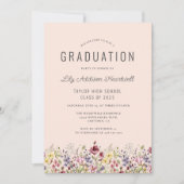 Invitation Boho Fleurs sauvages Blush Pink Photo Graduation (Devant)