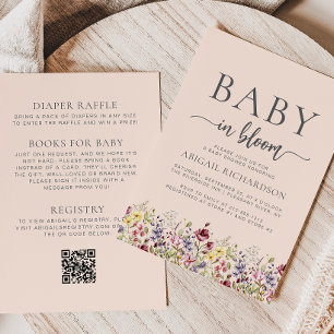Invitation Boho Fleurs sauvages Blush QR Code Baby shower