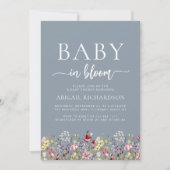 Invitation Boho Fleurs sauvages Dusty Blue QR Code Baby showe (Devant)