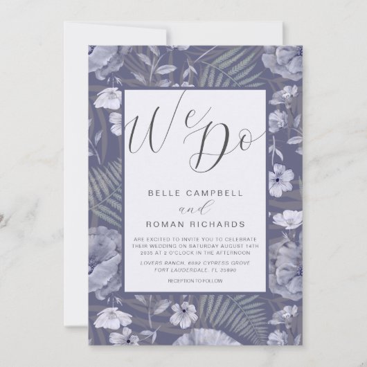 Invitation Boho Fleurs sauvages Dusty Purple Script Mariage I (Devant)