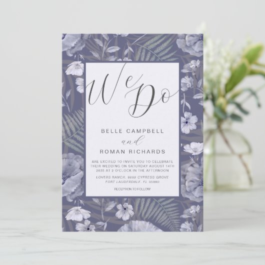 Invitation Boho Fleurs sauvages Dusty Purple Script Mariage I (Debout devant)