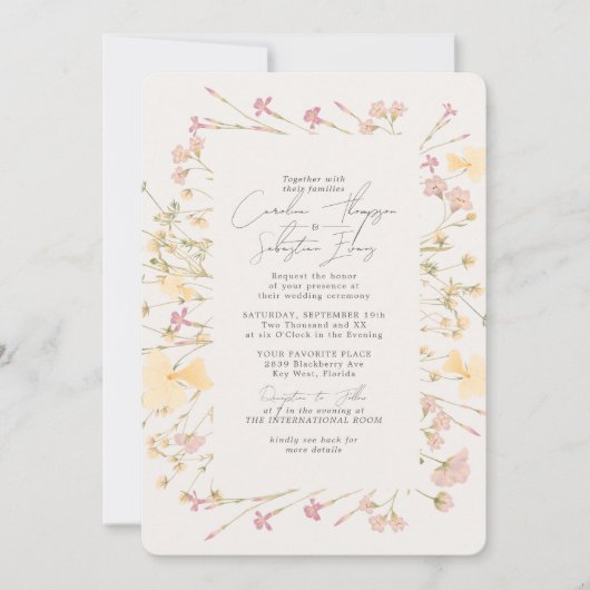 Invitation Boho Fleurs sauvages Frame Ivory RSVP QR Code Mari (Devant)