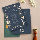Invitation Boho Fleurs sauvages Frame Navy RSVP QR Code Maria
