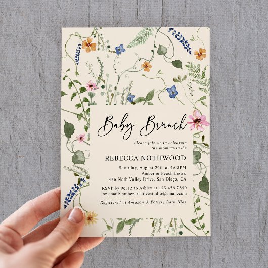 Invitation Boho Fleurs sauvages Genre Neutre Bébé Brunch Douc