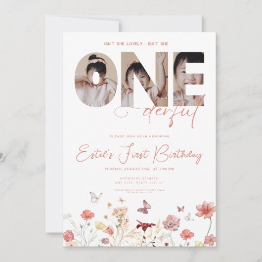 Invitation Boho Fleurs sauvages n'est-elle pas UNEderful 1st (Devant)