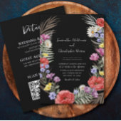 Invitation Boho Fleurs sauvages Noir Tout en un Mariage