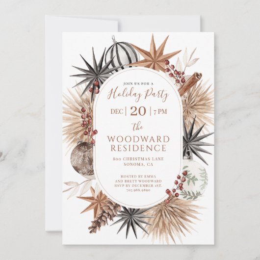 Invitation Boho Fleurs Séchées Fête de Fins d'Année (Devant)