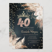 Invitation Boho Fleurs Tiara Diamonds Vert 40e (Devant / Derrière)