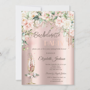 Invitation Boho Fleurs Verre à Champagne Enterrement de Vie d