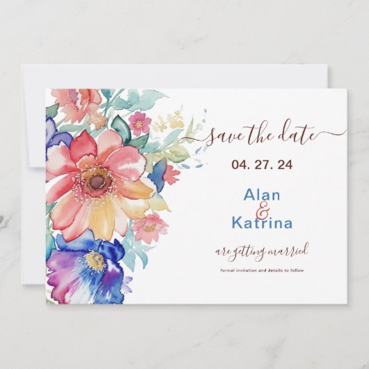 Invitation Boho Fleurs Vibrantes Enregistrer La Date Invitati (Devant)