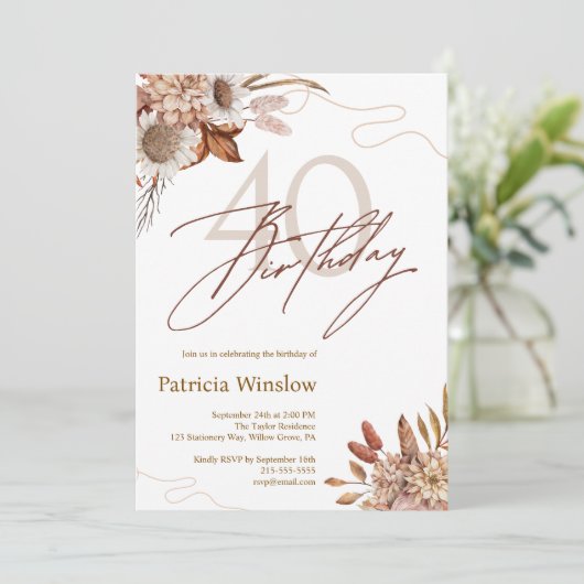 Invitation Boho Floral 40e anniversaire (Debout devant)