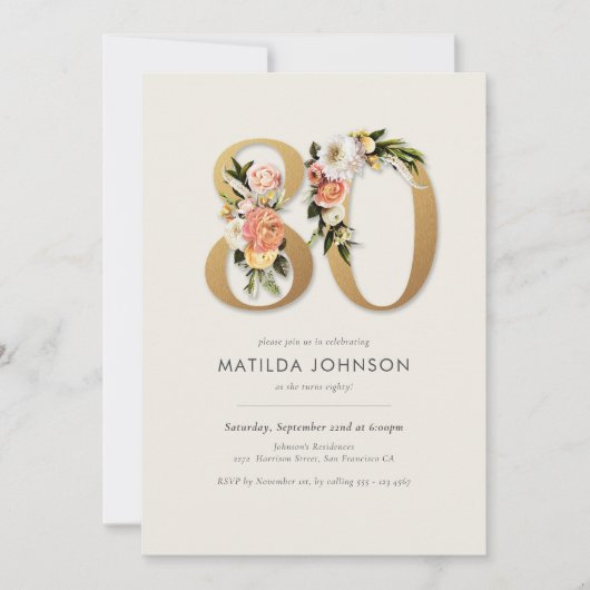 Invitation Boho Floral 80e anniversaire (Devant)