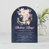 Invitation Boho Floral Ancre Nautical Girl Baby shower de mar (Debout devant)