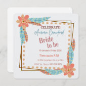 Invitation Boho Floral and Feather Square Bridal Shower Invit (Devant / Derrière)